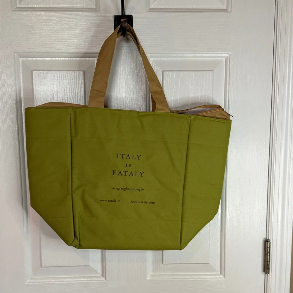 Olive Green Canvas Tote with Tan Handles